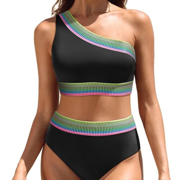 Tempt Me Women's Black 2-Piece High Waist Tummy Control Bathing Suit Size: XL - Picture 1 of 5
